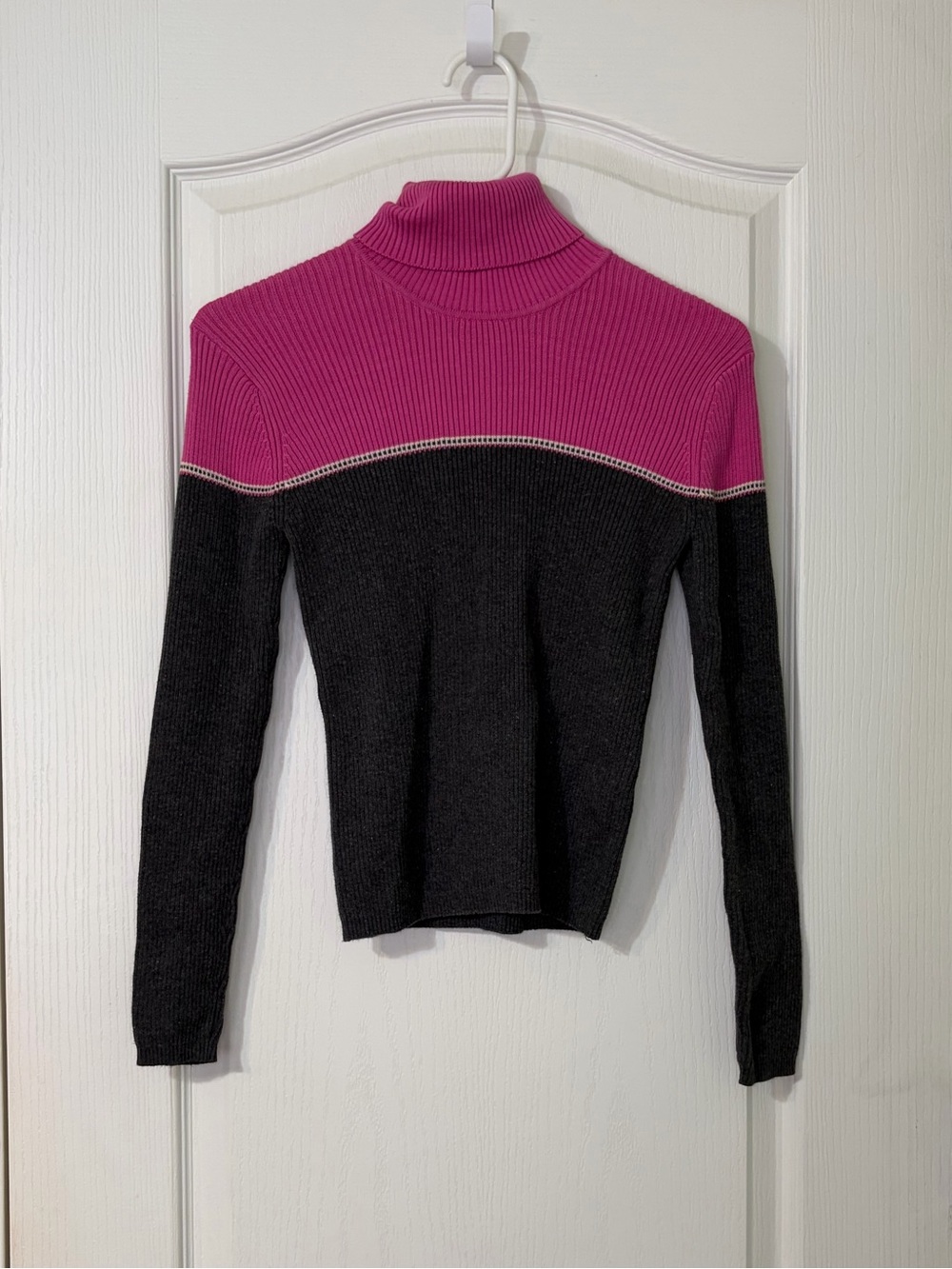 One Step Ahead Fuchsia and Black Ribbed Turtleneck Sweater